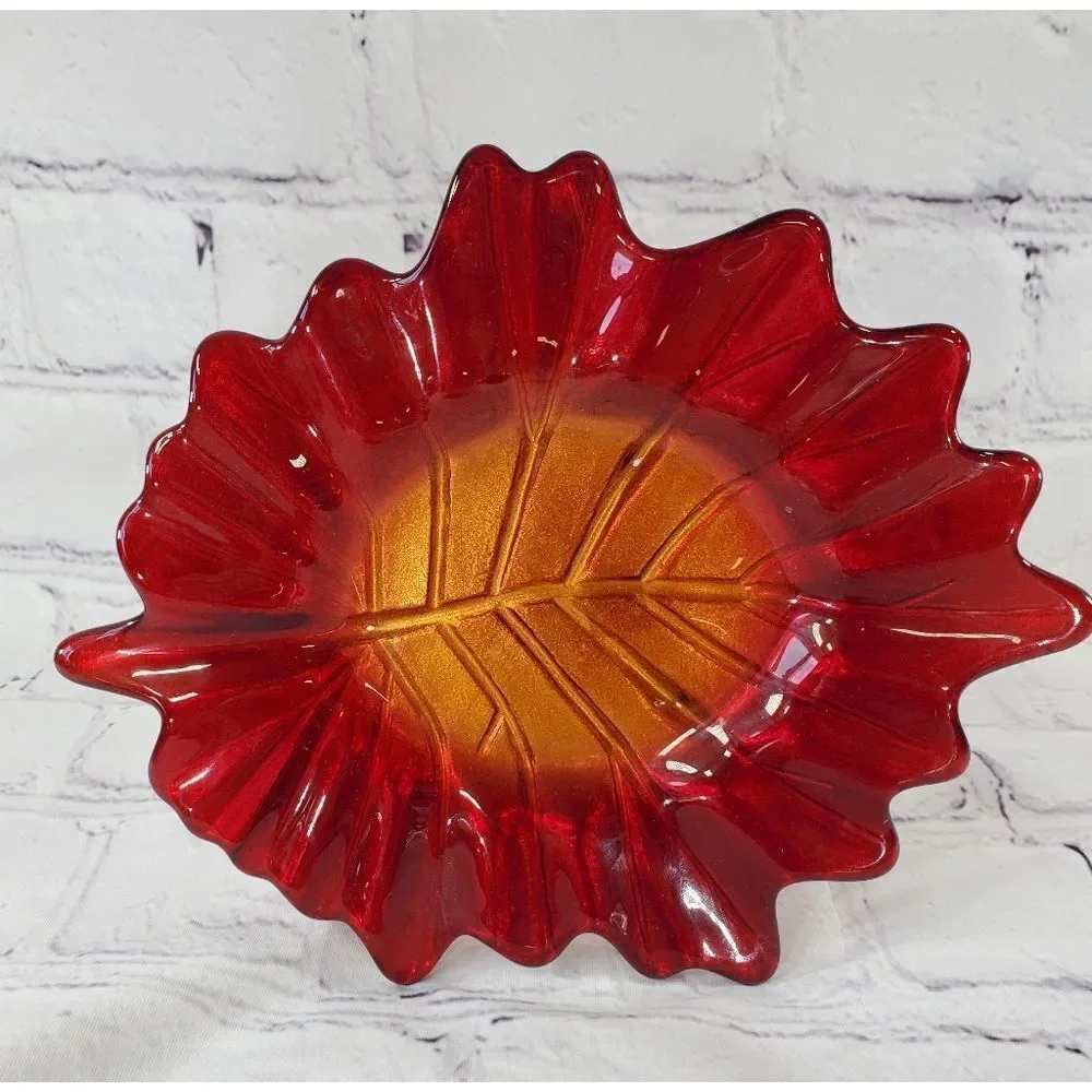 🩵Partylite Red & Gold Indian Summer Pillar Candle Tray - Picture 3 of 10
